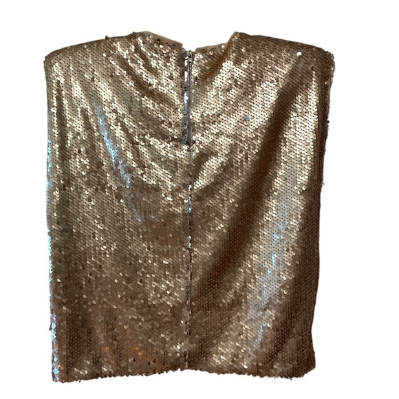 TCEC Sequin Top Sleeveless Back Zip Cropped Shiny Shimmering Holiday Gold Small - Picture 3 of 8